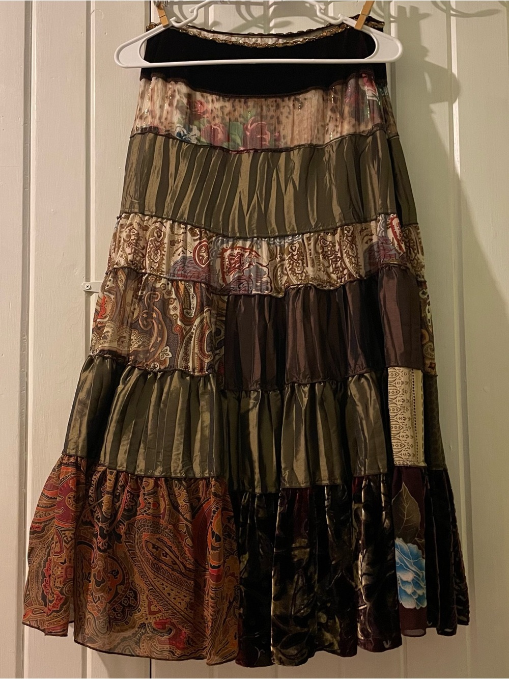 Cache vintage silk/velvet patchwork maxi skirt-size 0 like new - Picture 5 of 10